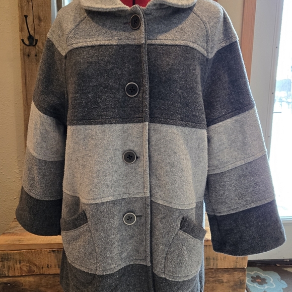 Wool Blend Wide Grey Stripe Car Coat Jones NY Sport - Picture 5 of 6